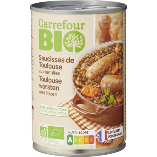 Plat cuisiné saucisses lentilles CARREFOUR BIO