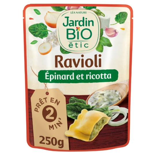 Plat cuisiné ravioli épinard ricotta Bio JARDIN BIO ETIC