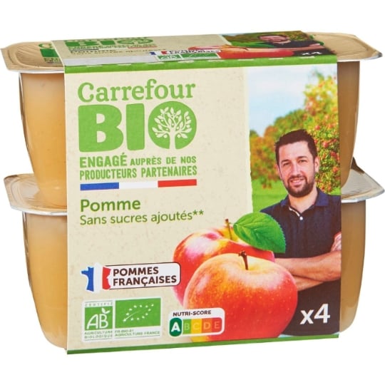 Compote Pommes Sans Sucres Ajoutés Engagé auprès des producteurs partenaires CARREFOUR BIO