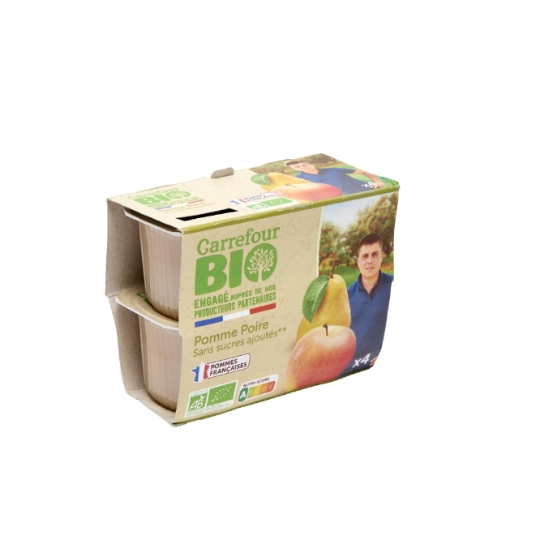 Compote Pomme Poire Sans Sucres Ajoutés Bio Engagé auprès des producteurs partenaires CARREFOUR BIO