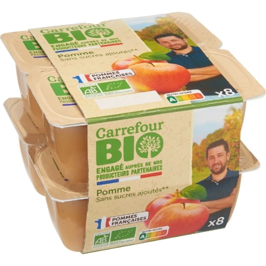 Compote Pommes Sans Sucres Ajoutés Bio Engagé Auprès des Producteurs Partenaires CARREFOUR BIO