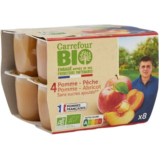 Compote de Fruits Sans Sucres Ajoutés Bio Engagé auprès des producteurs partenaires CARREFOUR BIO