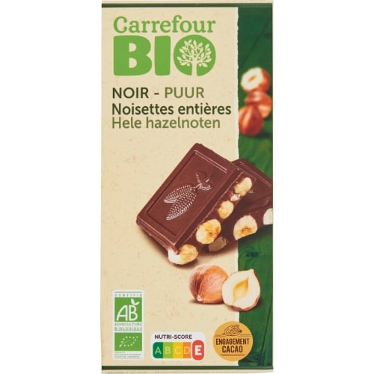Tablette de Chocolat Noir Noisettes Entières Bio CARREFOUR BIO