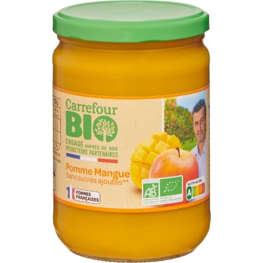 Compote Pomme Mangue Sans Sucres Ajoutés Bio Engagé auprès des producteurs partenaires CARREFOUR BIO