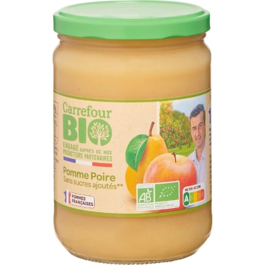 Compote Pomme Poire Sans Sucres Ajoutés Bio Engagé auprès des producteurs partenaires CARREFOUR BIO