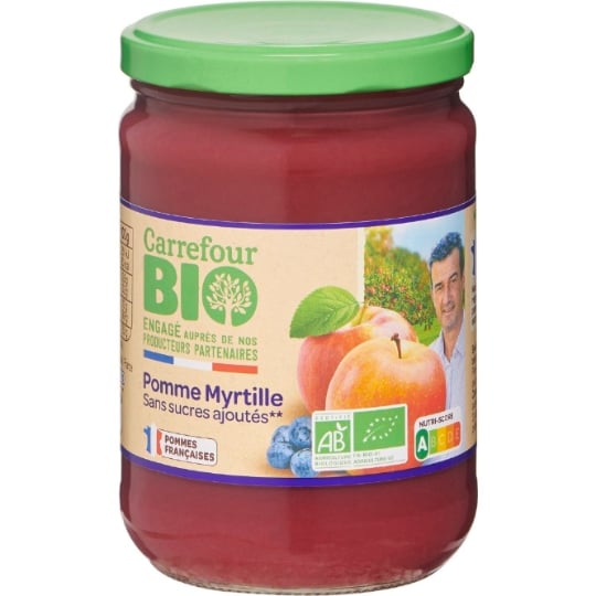 Compote Pomme Myrtille Sans Sucres Ajoutés Bio CARREFOUR BIO