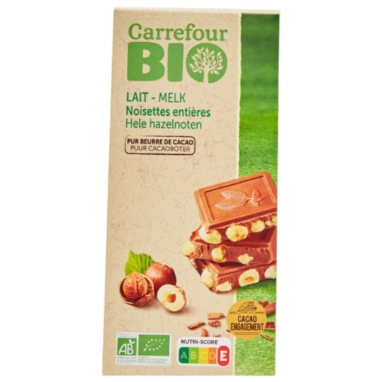 Tablette de Chocolat Lait Noisettes Entières Bio CARREFOUR BIO
