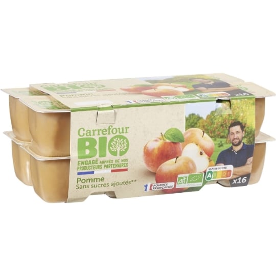 Compote Pomme Sans Sucres Ajoutés Bio Engagé auprès des producteurs partenaires CARREFOUR BIO