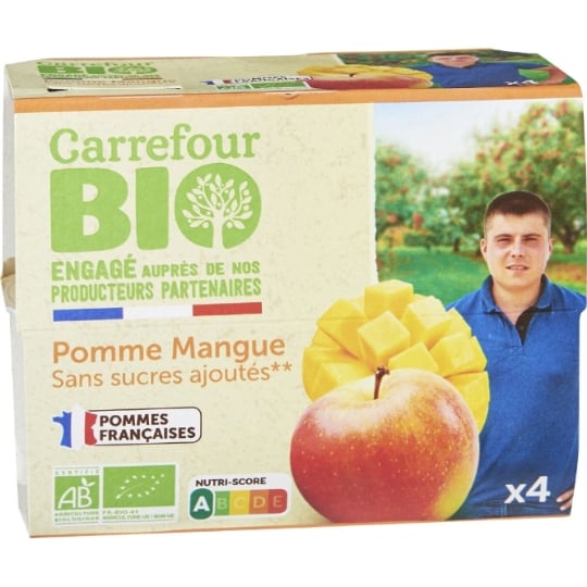 Compote Pomme Mangue Sans Sucres Ajoutés Bio Engagé auprès des producteurs partenaires CARREFOUR BIO
