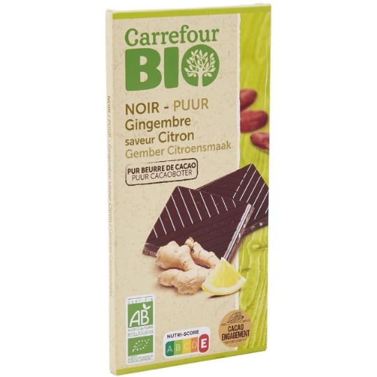 Tablette de Chocolat Noir Gingembre Citron Bio CARREFOUR BIO