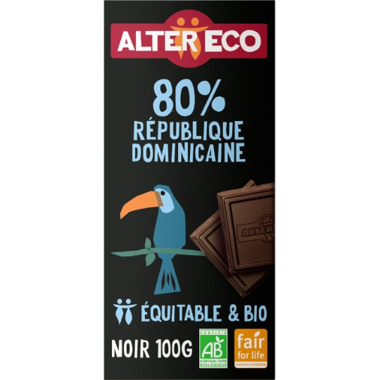 Tablette de chocolat Noir 80% République dominicaine Bio ALTER ECO