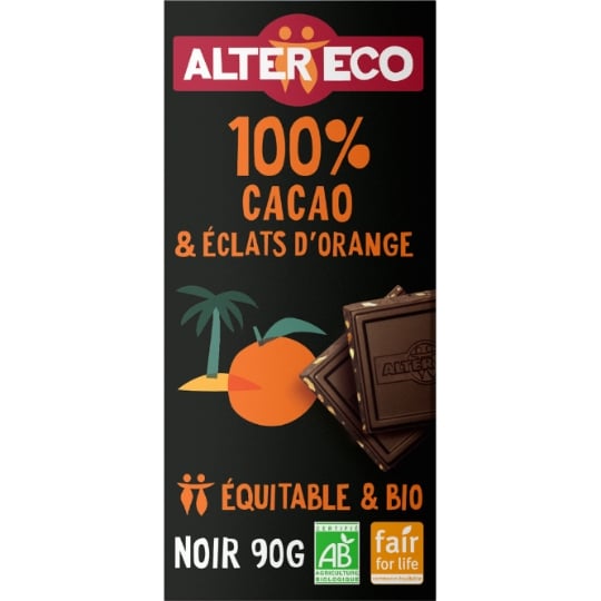 Chocolat noir bio 100% cacao éclat d'orange ALTER ECO