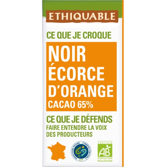 Tablette De Chocolat Noir Ecorces D'orange Pérou Haïti Bio ETHIQUABLE