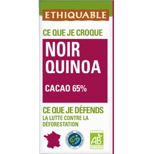 Tablette De Chocolat Noir Quinoa Pérou Equateur Bio ETHIQUABLE
