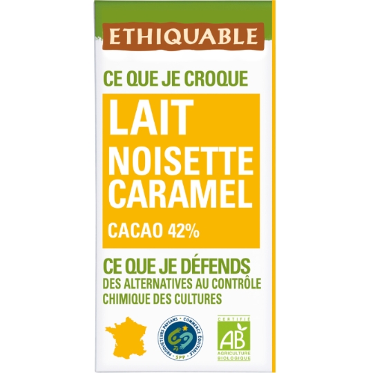 Chocolat au lait, nougatine & noisettes Bio ETHIQUABLE