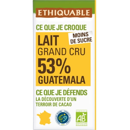Tablette De Chocolat Au Lait 53% Cacao Guatemala Bio ETHIQUABLE