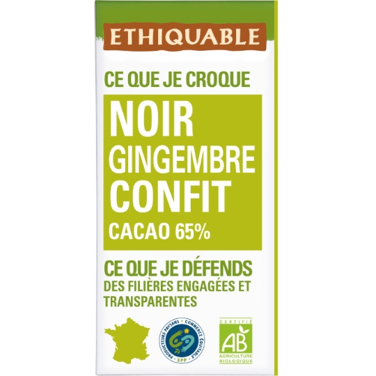 Chocolat noir gingembre confit Pérou Bio ETHIQUABLE