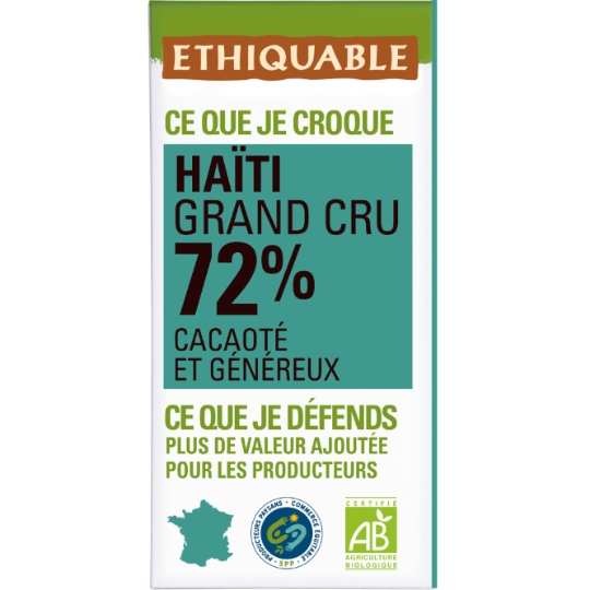 Tablette De Chocolat Noir 72% Cacao Haïti Bio ETHIQUABLE