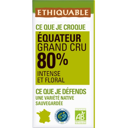 Tablette De Chocolat Noir 80% Cacao Equateur Bio ETHIQUABLE