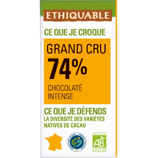 Tablette De Chocolat Noir 74% Cacao Pérou Bio ETHIQUABLE