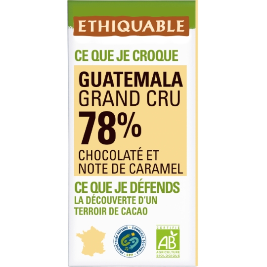 Tablette De Chocolat Noir 78% Cacao Guatemala Bio ETHIQUABLE