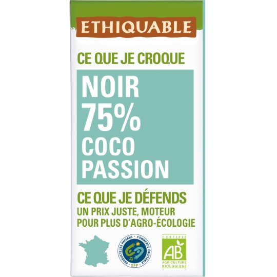 Tablette De Chocolat Noir 75% Coco Passion Nicaragua Bio ETHIQUABLE