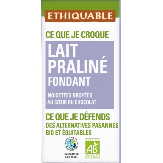 Chocolat aux Lait Praliné Fondant Bio ETHIQUABLE