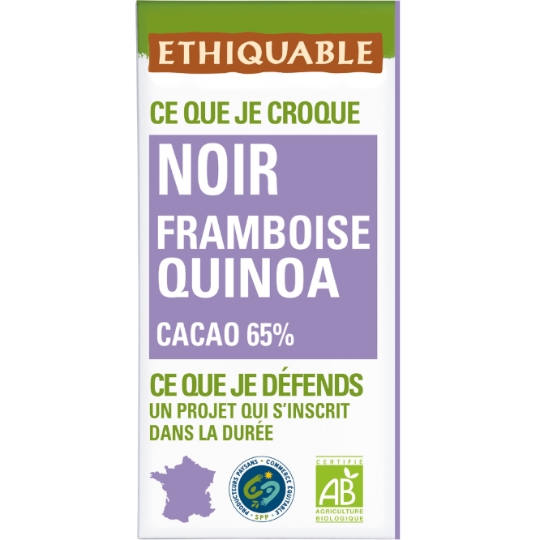 Tablette de chocolat noir framboise quinoa bio ETHIQUABLE
