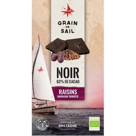 Tablette de Chocolat Noir Raisins Sarrasin Torréfié Bio GRAIN DE SAIL