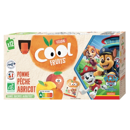 Compote à boire La Pat's Patrouille pomme de France pêche abricot sans sucres ajoutés Bio VITABIO