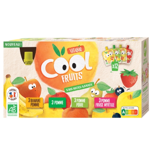 Compote Multiparfums 4 recettes (Pomme/Poire/Fraise/Banane) Bio VITABIO