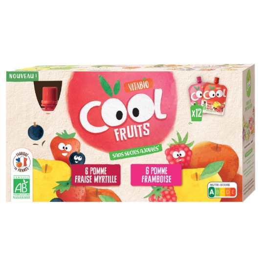 Compote 6 Pomme Fraise Myrtylle et 6 Pomme Framboise Cool Fruits VITABIO