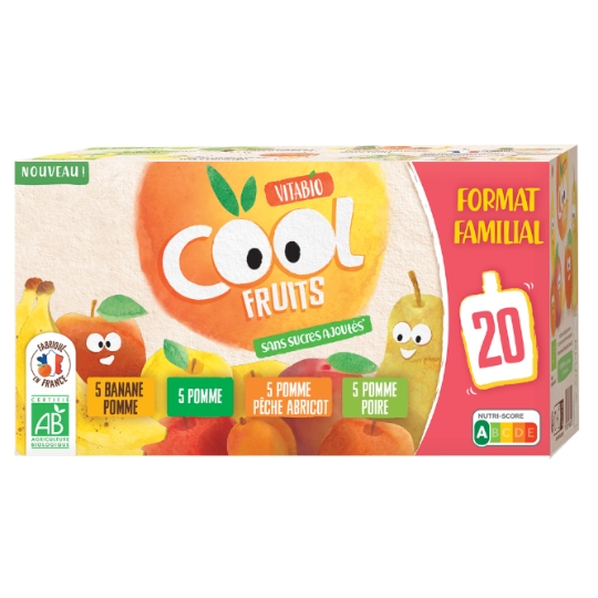Compote Bio Multiparfuns Format Familiale 4 recettes (Pomme/Poire/Abricot/Banane) VITABIO