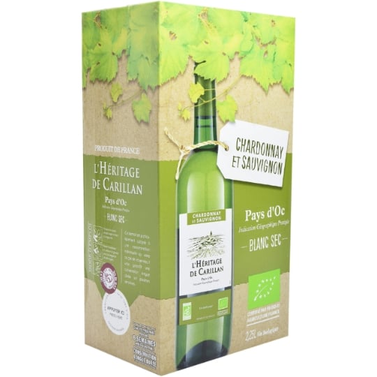 Vin Blanc I.G.P. Pays d'Oc Chardonnay Et Sauvignon Bio L'HERITAGE DE CARILLAN