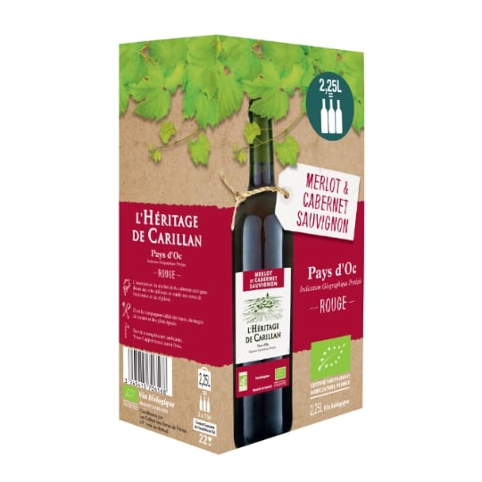 Vin Rouge A.O.P. Pays d'Oc Merlot Cabernet Sauvignon Bio L'HERITAGE DE CARILLAN