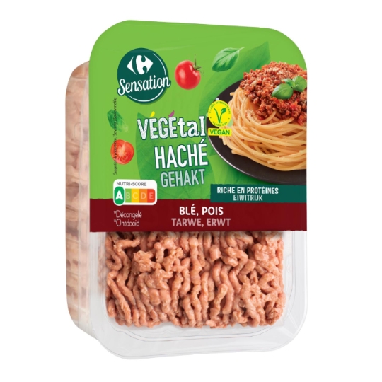 Haché végétal végane, à base de protéines de blé et protéines de pois et riche en protéines CARREFOUR SENSATION