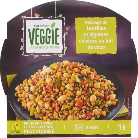 Mélange de lentilles et légumes cuisinés au lait de coco CARREFOUR VEGGIE