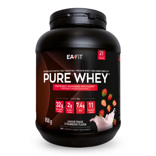 Proteine Pure Whey Saveur Fraise Croissance Musculaire Assimilation Rapide EAFIT CONSTRUCTION MUSCULAIRE