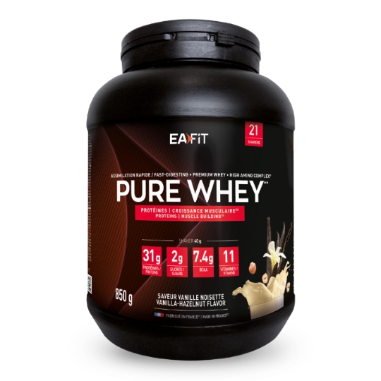 Proteine Pure Whey Saveur Vanille Noisette Croissance Musculaire Assimilation Rapide EAFIT CONSTRUCTION MUSCULAIRE