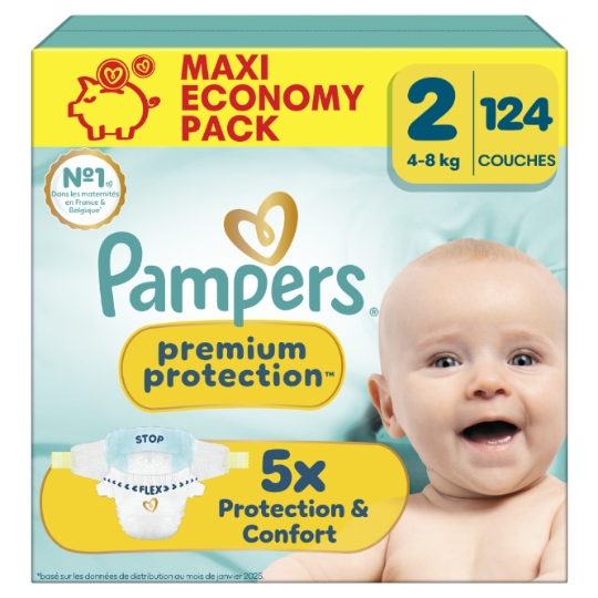 Couches Bébé 4-8kg Taille 2 Premium Protection PAMPERS
