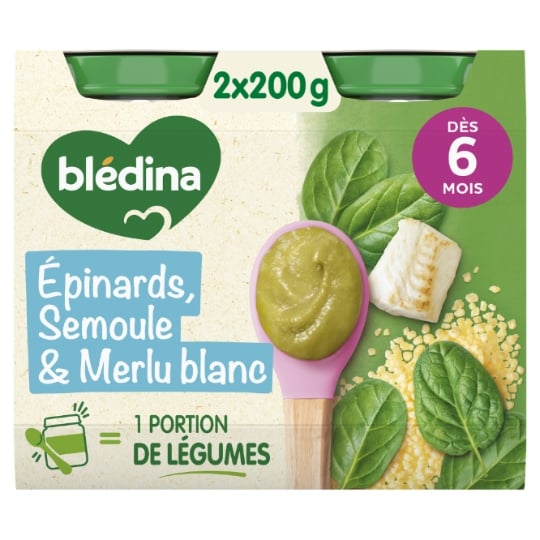 Plat bébé dès 6 mois Épinards Semoule Merlu BLEDINA