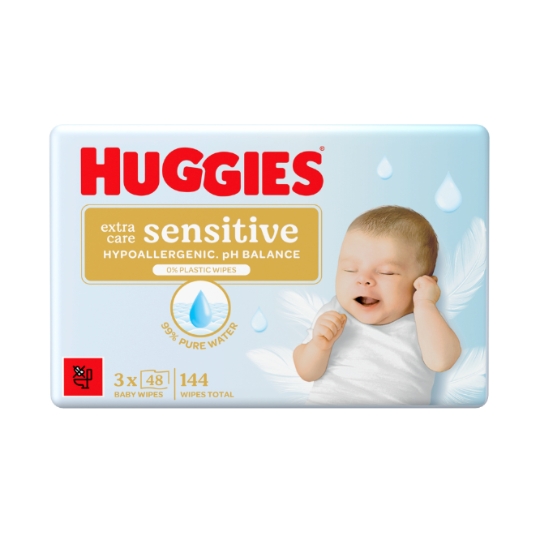Lingettes bébé Extra Care Sensitive Hypoallergénique pH équilibré à 99% d'eau pure 0% plastique HUGGIES