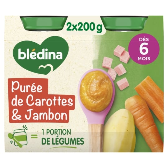 Plat bébé dès 6 mois Purée de Carottes Jambon BLEDINA