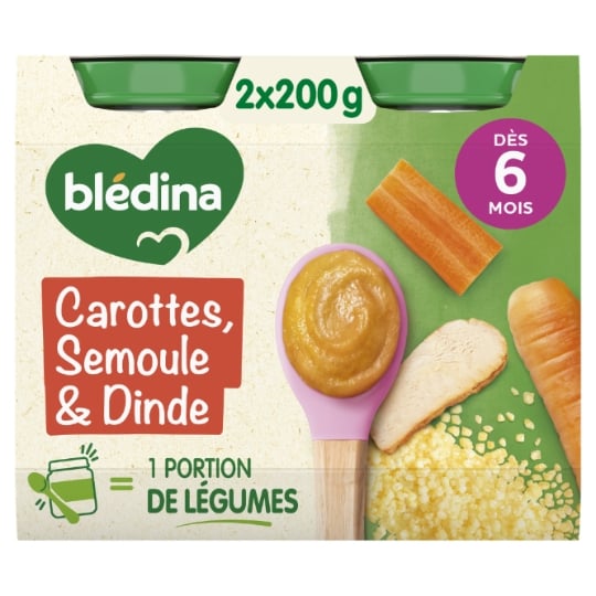 Plat bébé dès 6 mois Carottes Semoule Dinde BLEDINA