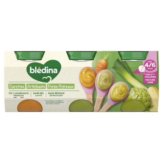 Plat bébé dès 4 à 6 mois Carottes Artichauts Poireaux Mes premiers petits pots BLEDINA