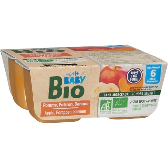Compote bébé dès 6 mois Pomme Potiron Banane Bio CARREFOUR BABY BIO