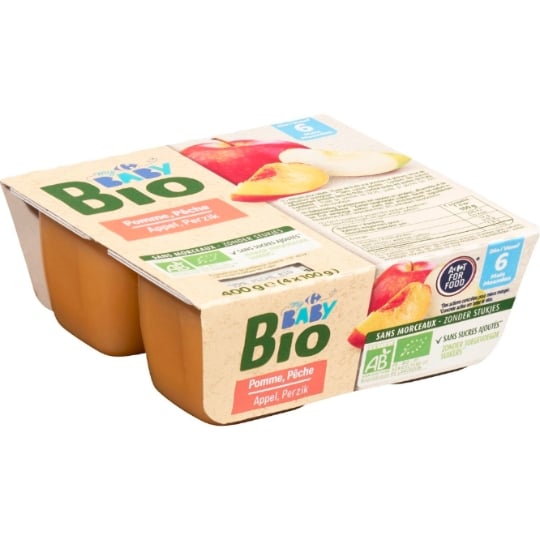 Compote bébé dès 6 mois Pomme Pêche Bio CARREFOUR BABY BIO