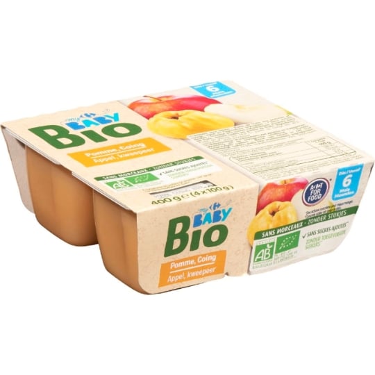Compote bébé dès 6 mois Pomme Coing Sans Sucres Ajoutés Bio CARREFOUR BABY BIO