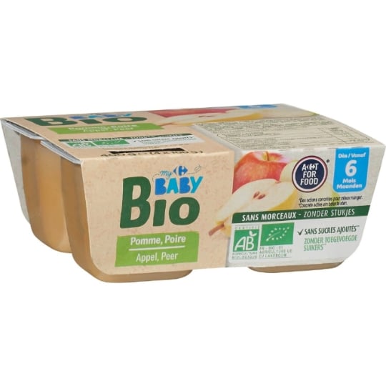 Compote bébé dès 6 mois Pomme Poire Bio CARREFOUR BABY BIO
