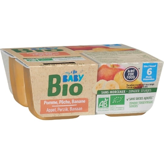 Compote bébé dès 6 mois Pomme Pêche Banane Bio CARREFOUR BABY BIO